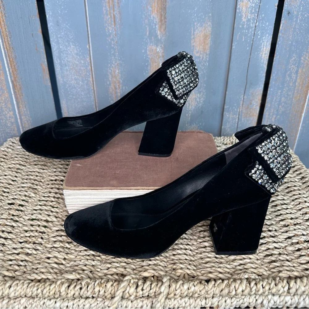 Tory Burch Josephine Velvet Rhinestone Bow Pump Black Sz 7.5 - Picture 8 of 16